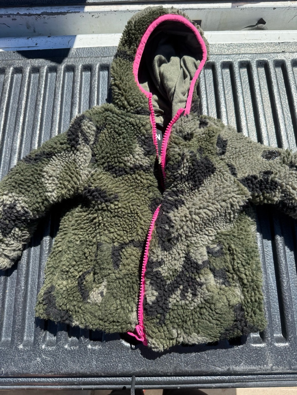 DKNY Kids Green Camouflage Sherpa Jacket with Pink Trim
